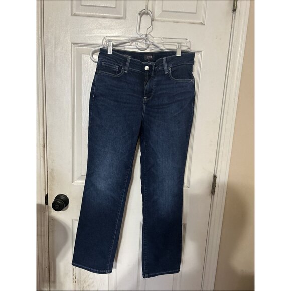 NYDJ Jeans Womens Blue Marilyn Straight Stretch Dark Wash size 10PS - Picture 1 of 4